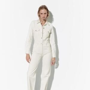 Zara White Denim Jumpsuit Long Sleeves Straight
Wide Leg Women's Size S